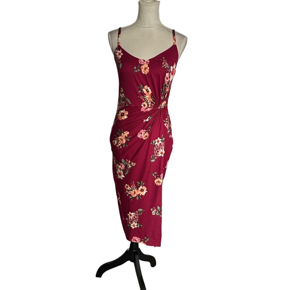 Nine Britton Vivienne Twist-Front Fitted Midi Floral Dress Sleeveless S NWOT